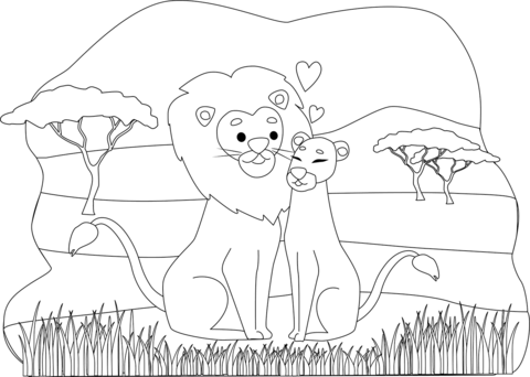 Lions In Love Coloring Page